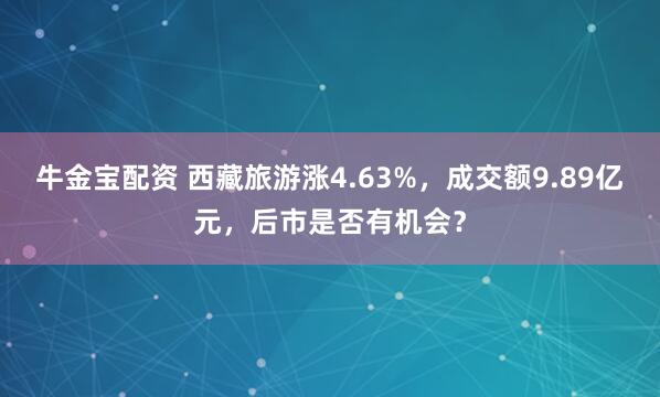 牛金宝配资 西藏旅游涨4.63%，成交额9.89亿元，后市是否有机会？